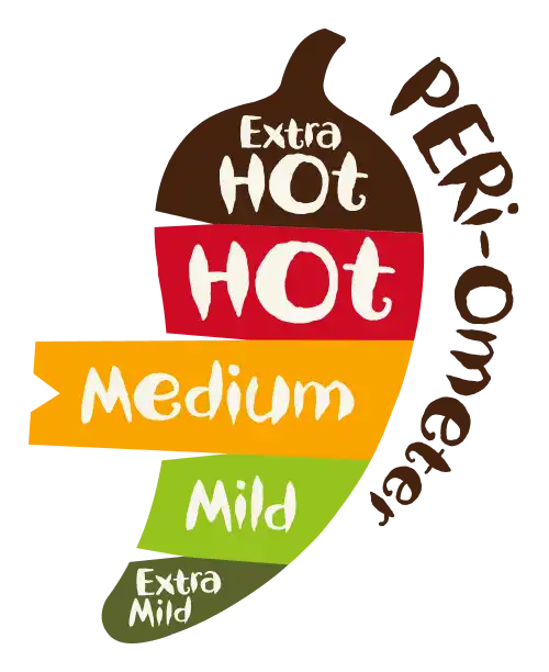 PERi-ometer showing heat levels: Extra Mild, Mild, Medium, Hot, Extra Hot, shaped like a chili pepper.